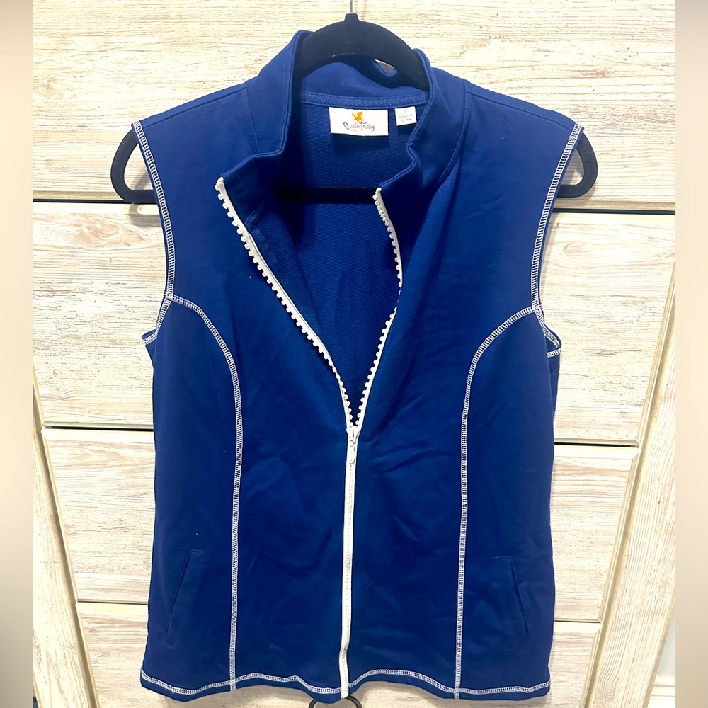 EUC Quacker Factory Blue Vest with Rhinestone Lined Zipper Size Small